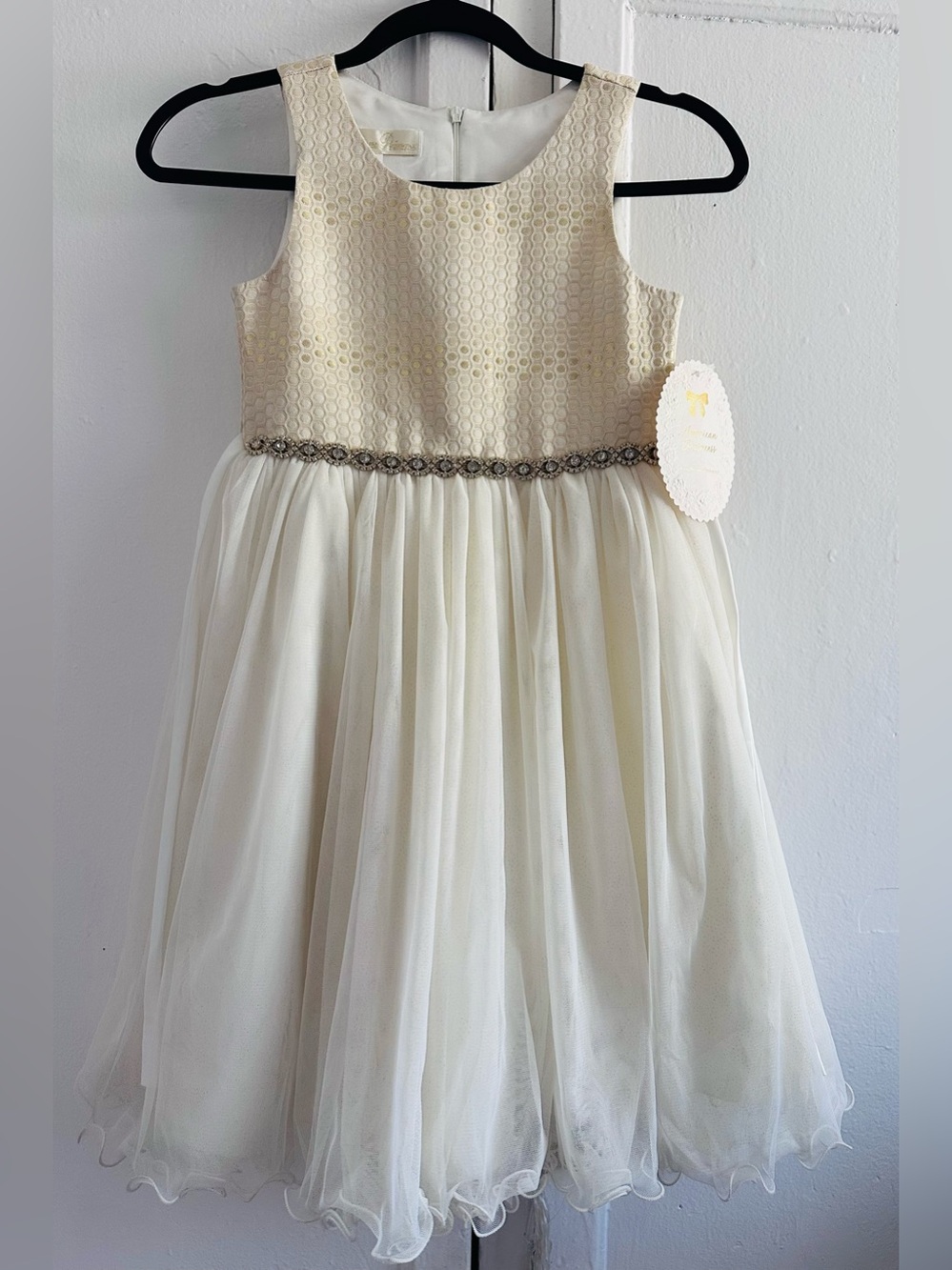 American Princess Formal Kids Dress in Gold and Cream
